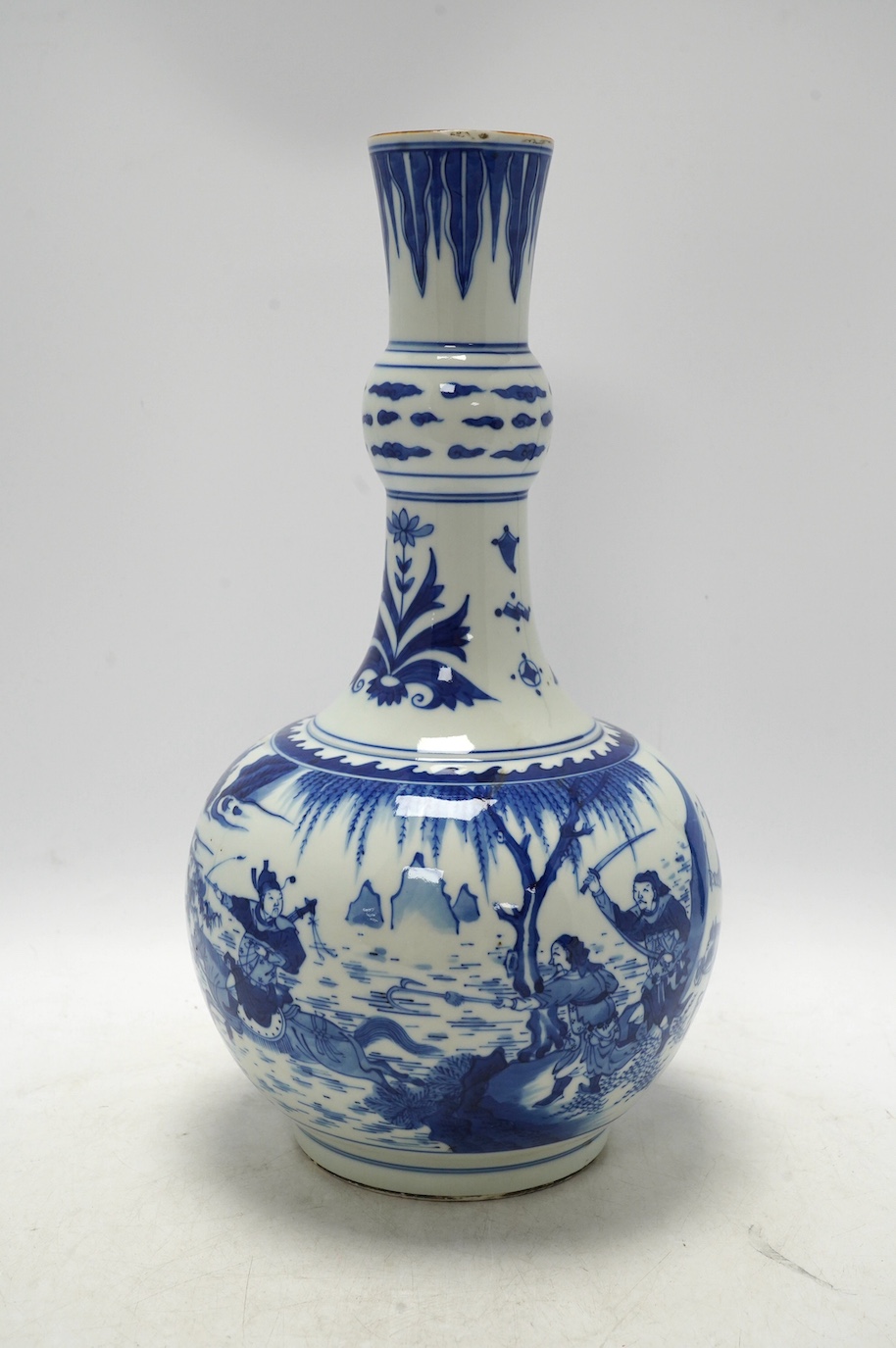 A Chinese blue and white garlic neck vase, 37cm. Condition - good